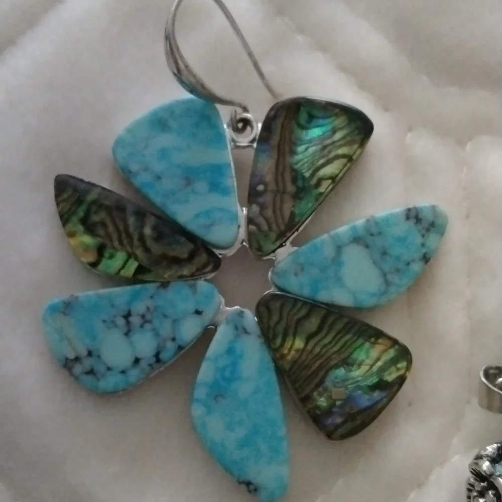 RLM SS Turquoise & Abalone genuine stones dangle earrings